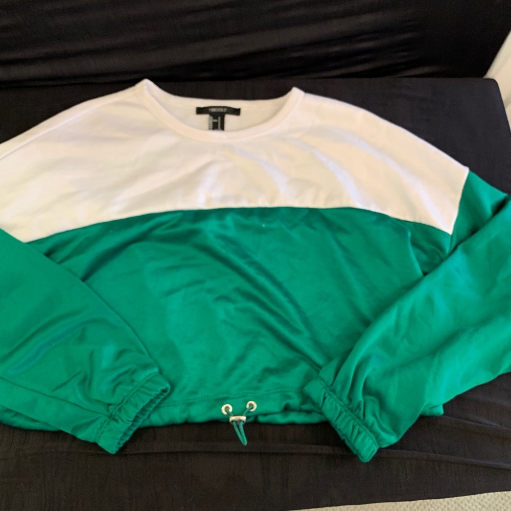 White and Green Drawstring Cropped Jacket